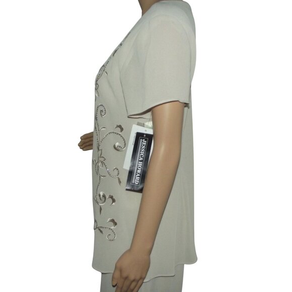 Jessica Howard Maxi Dress Womens Size 14 Beige Formal Beaded Mother of the Bride - Picture 10 of 13